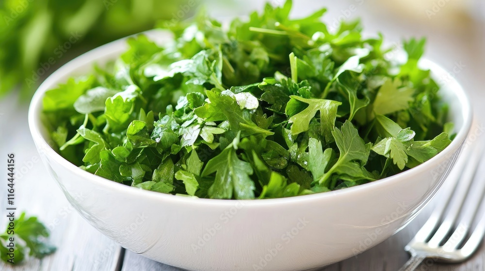 Fresh green salad with parsley and arugula in a white bowl on a rustic wooden table showcasing healthy eating and fresh ingredients Fresh green salad with parsley and arugula in a white bowl on a rustic wooden table showcasing healthy eating and fresh ingredients