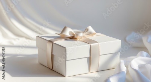 Elegant White Gift Box with Bow for Special Occasions and Celebrations. photo