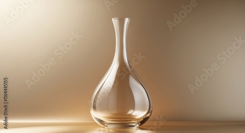 Elegant Glass Bottle with Reflection on Warm Metallic Background. photo