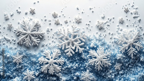 Winter wonderland decoration with snowflakes and evergreen branches during th...