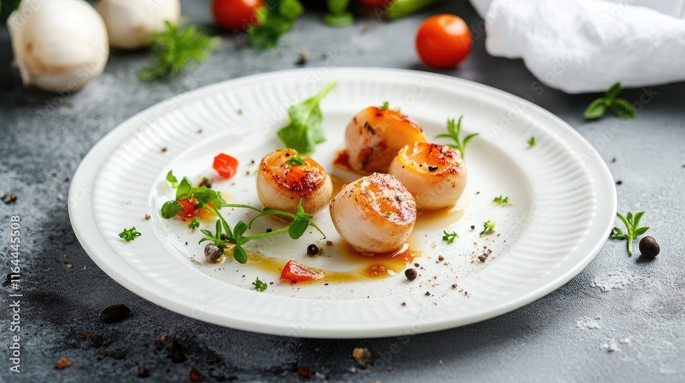Boiled cockles served on a white plate garnished with fresh vegetables and herbs for a delightful seafood dish Boiled cockles served on a white plate garnished with fresh vegetables and herbs for a delightful seafood dish