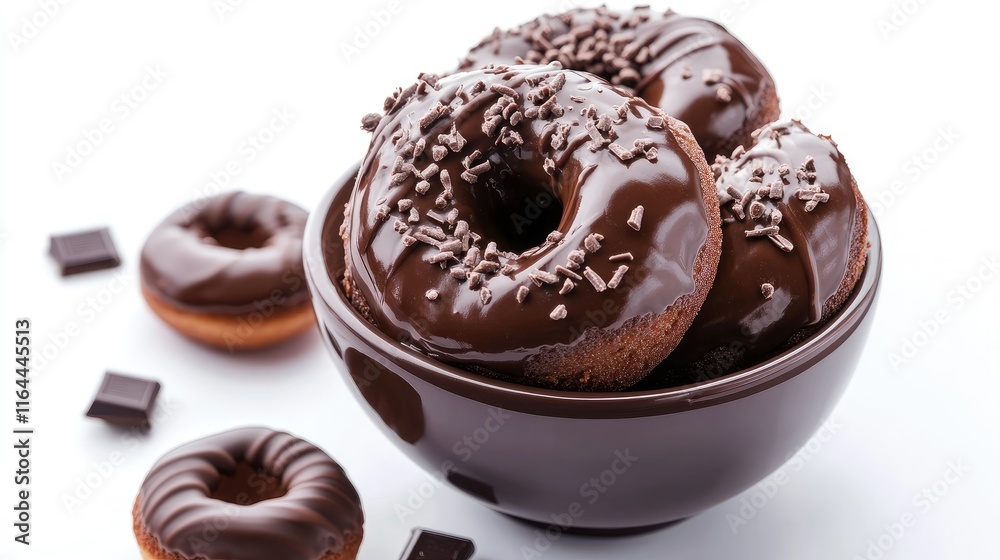 Bowl of chocolate donuts topped with sprinkles alongside cocoa brownie batter showcasing delicious dessert options Bowl of chocolate donuts topped with sprinkles alongside cocoa brownie batter showcasing delicious dessert options