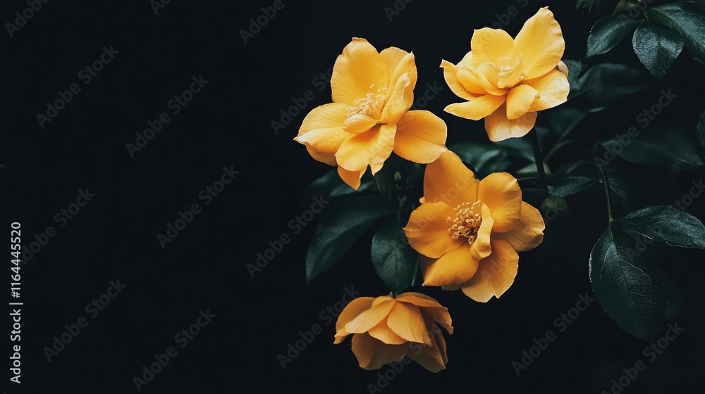 Vibrant yellow flowers elegantly contrasting against a dark background showcasing nature's beauty and floral elegance Vibrant yellow flowers elegantly contrasting against a dark background showcasing nature's beauty and floral elegance