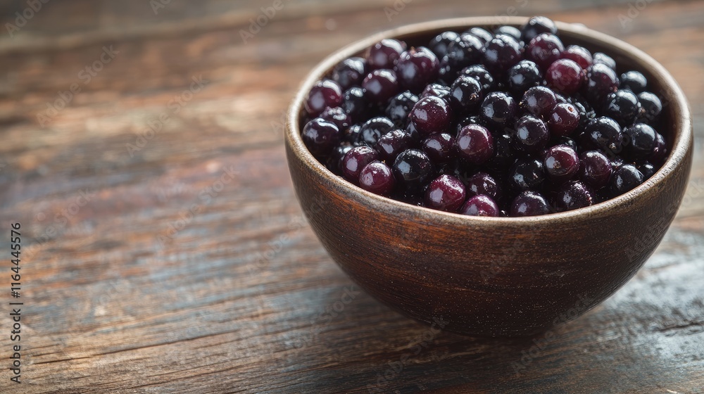 Bowl of Nutrient-Dense Antioxidant Berries on Rustic Wooden Surface with Ample Copy Space for Text or Branding Bowl of Nutrient-Dense Antioxidant Berries on Rustic Wooden Surface with Ample Copy Space for Text or Branding