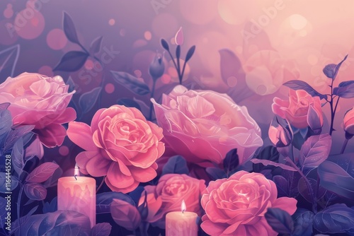 Enchanting candlelit pink rose garden