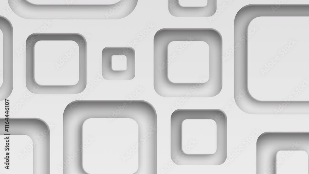 4K Animation of a white abstract background of geometric shapes. Randomly moving square figures. Volumetric geometric light background. Looping animation.