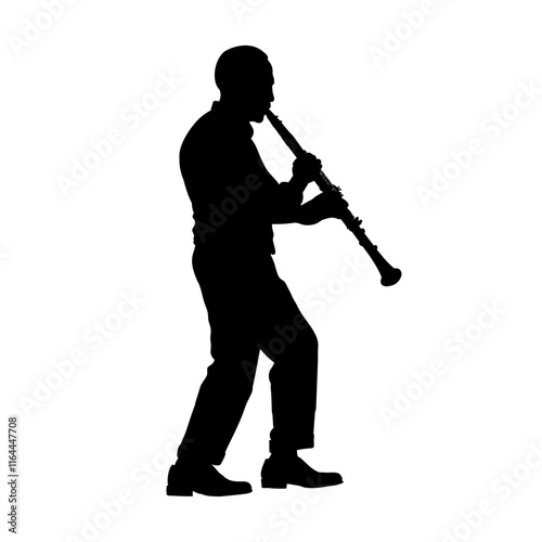 silhouette of man playing clarinet, clarinetist - vector illustration