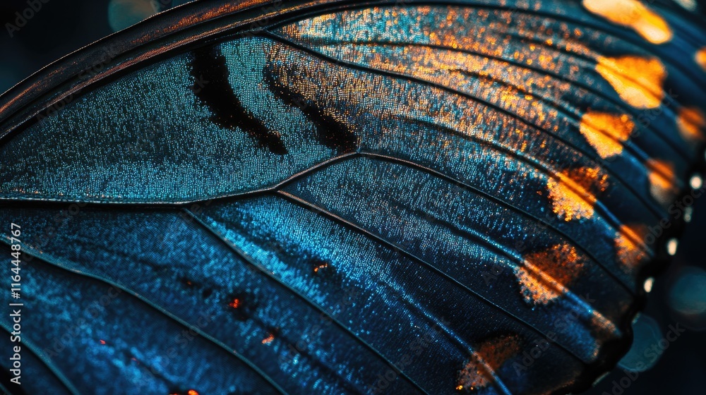 Fototapeta premium Intricate close-up of butterfly wing showcasing vibrant colors and delicate patterns in natural light