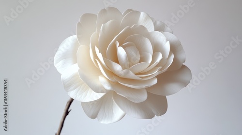 Elegant white camellia flower on a soft background showcasing its delicate layers and natural beauty in a minimalist style.