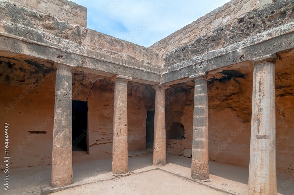 Fototapeta premium Ancient stone columns at Tombs of the Kings, Cyprus.