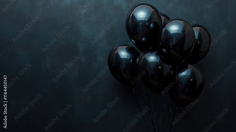 Black Balloons Clustered Against Dark Background for Special Sale Announcement and Promotional Events