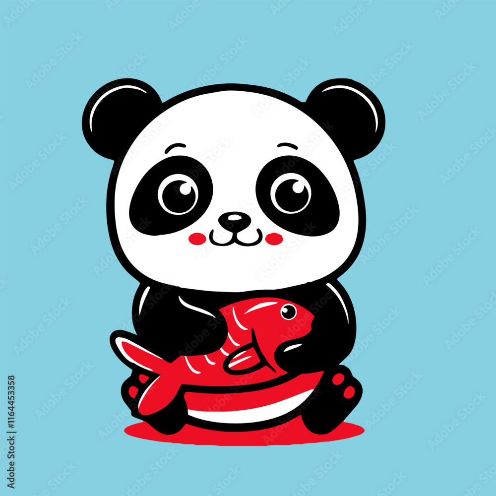 Obraz premium panda bear with a red fish 2
