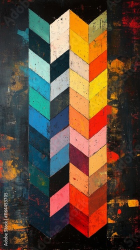 Colorful geometric patterns create a vibrant wall decoration in an artful int...
