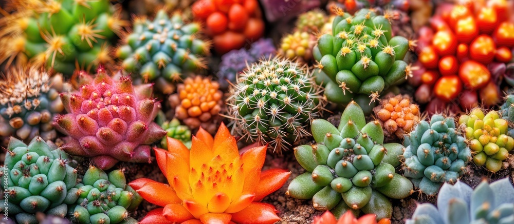 Vibrant array of colorful cacti and succulents perfect for home decor or enriching garden aesthetics with unique textures and forms Vibrant array of colorful cacti and succulents perfect for home decor or enriching garden aesthetics with unique textures and forms