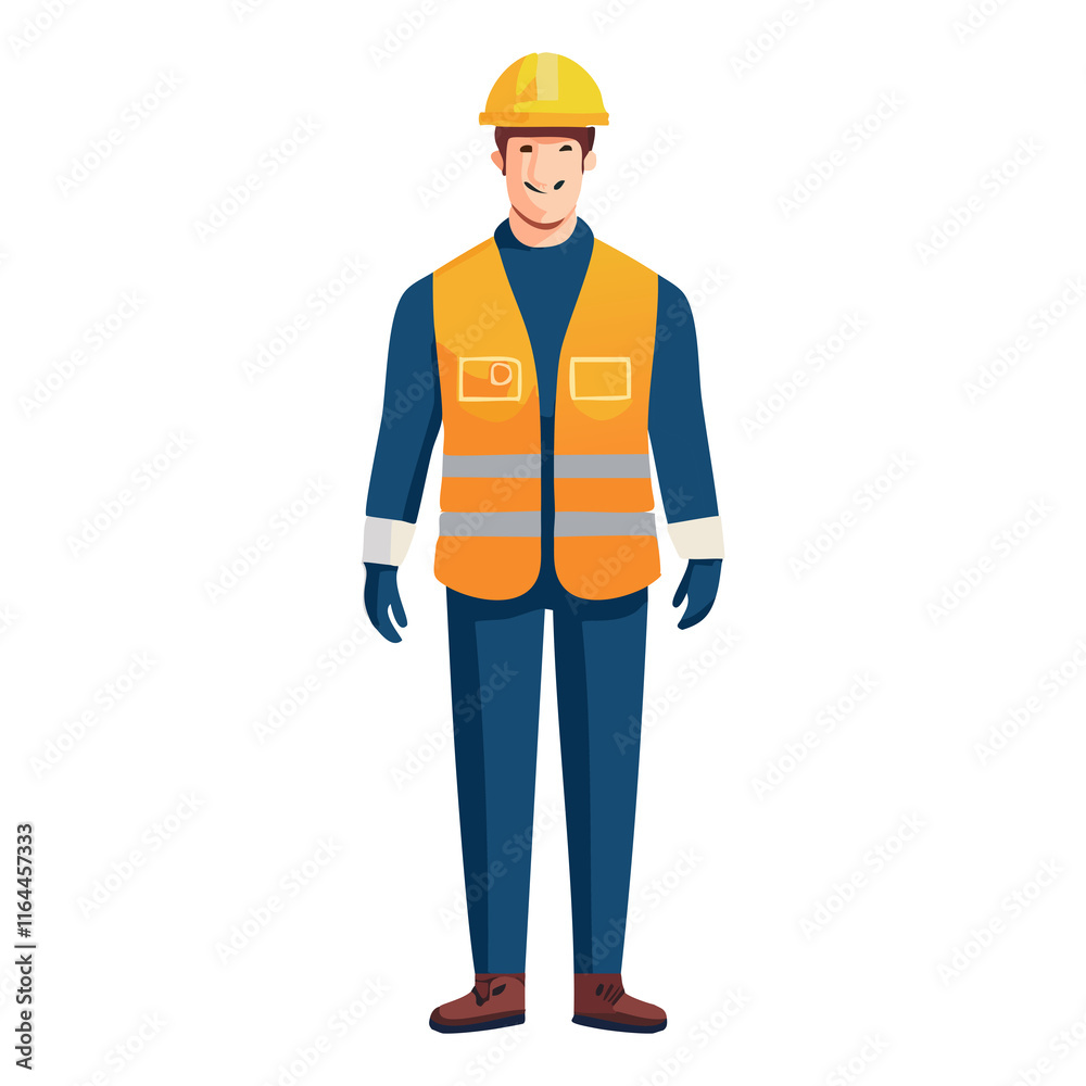 Flat Illustration of a Male Construction Worker in Orange Safety Vest and Hard Hat Flat Illustration of a Male Construction Worker in Orange Safety Vest and Hard Hat