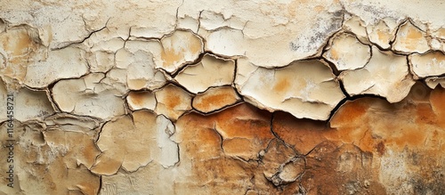 Close up of a weathered wall with cracked paint highlighting texture and character in vintage interior design aesthetics