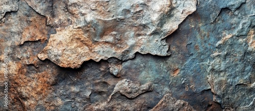 Detailed close-up of weathered stone wall showcasing intricate textures suitable for architectural and historical analysis photo