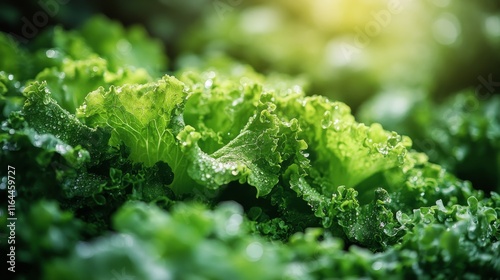 Freshly harvested lettuce varieties displayed on shelves in a vibrant indoor ...
