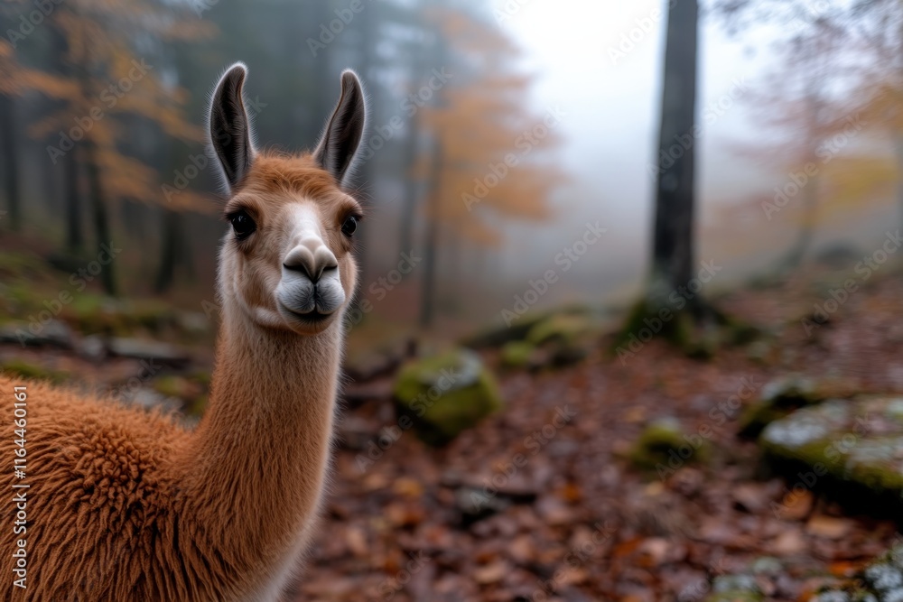 A curious llama stands amidst a misty forest landscape, exhibiting natural beauty and a serene atmosphere, perfect for wildlife and nature enthusiasts. A curious llama stands amidst a misty forest landscape, exhibiting natural beauty and a serene atmosphere, perfect for wildlife and nature enthusiasts.