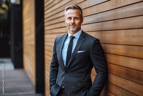 Professional man smiling in business attire with glasses in a modern office s...