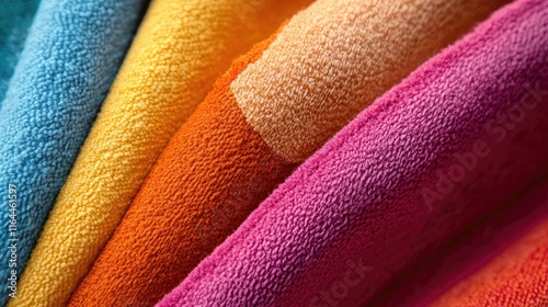 Vibrant close up of colorful textile fabric textures showcasing intricate details and soft machine-made material patterns.