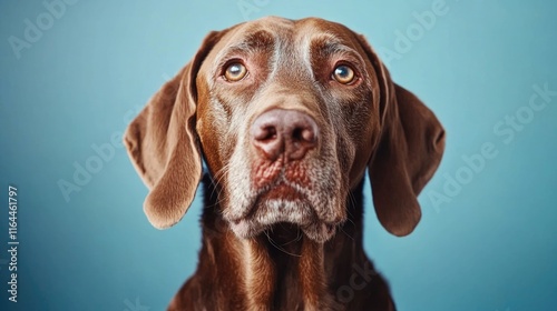 Wallpaper Mural Close up portrait of a brown dog with soulful eyes set against a soft blue background showcasing its expressive features and gentle demeanor Torontodigital.ca