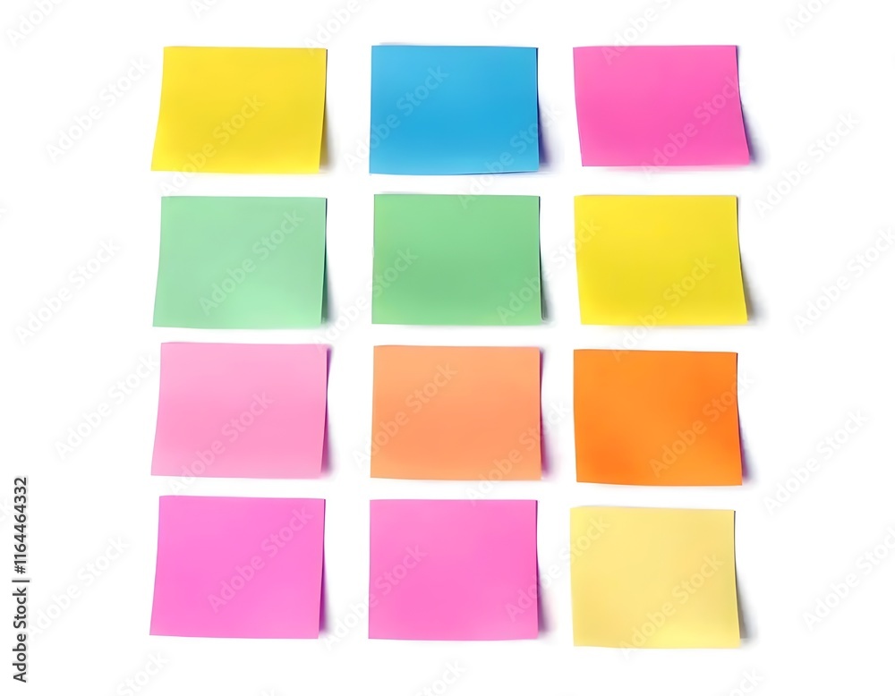 Pastel Sticky Notes in Grid Layout, Isolated on White Pastel Sticky Notes in Grid Layout, Isolated on White