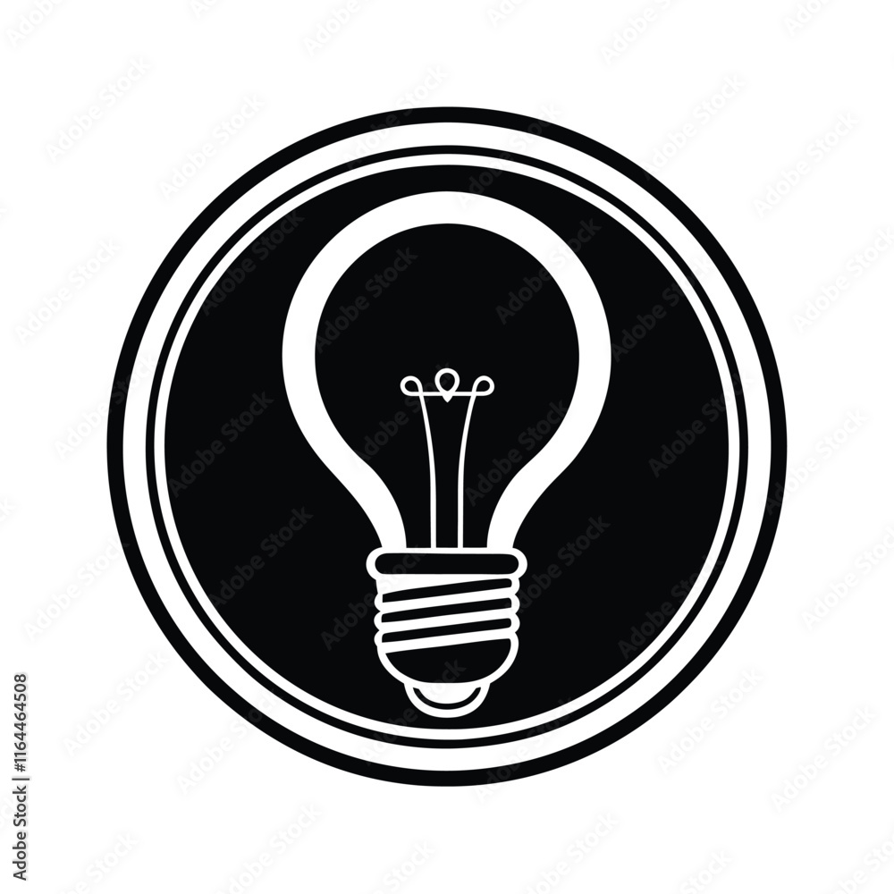 Bulb in Circle Silhouette Logo - Icon Vector Art in Black Design Bulb in Circle Silhouette Logo - Icon Vector Art in Black Design