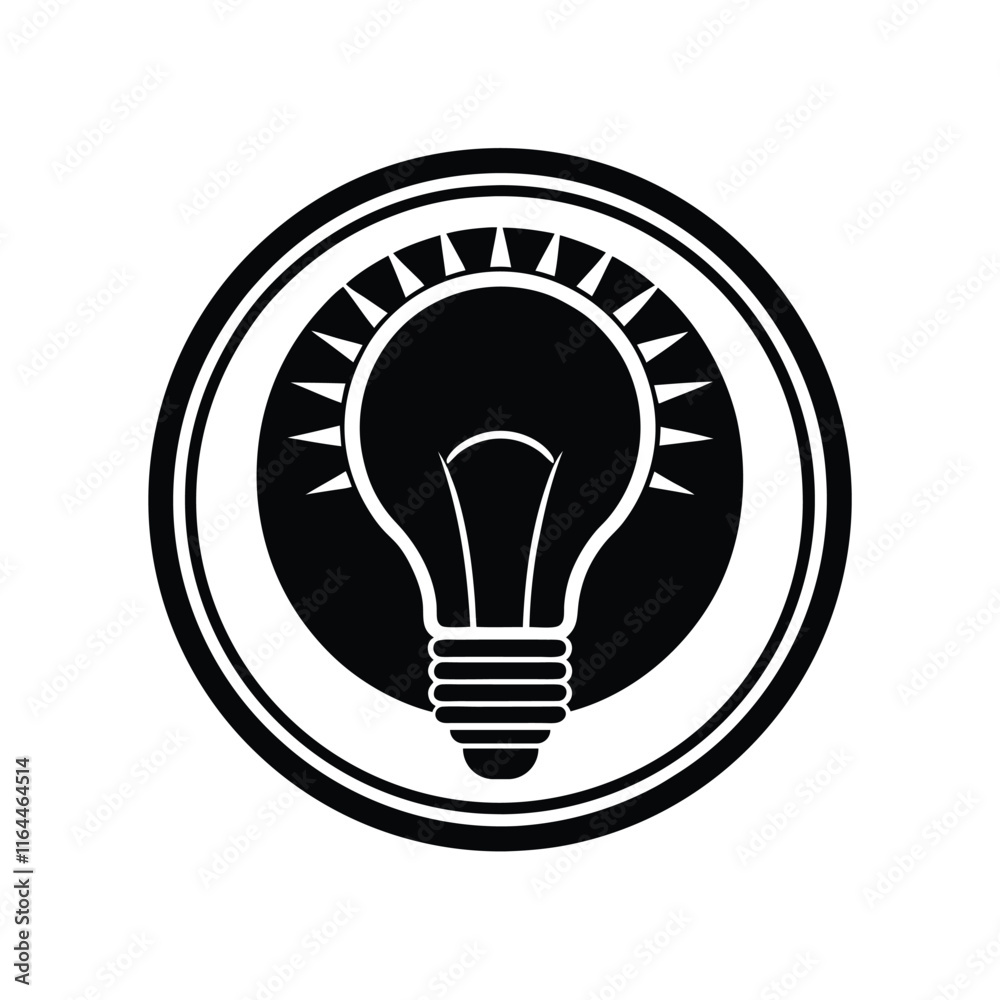Bulb in Circle Silhouette Logo - Icon Vector Art in Black Design Bulb in Circle Silhouette Logo - Icon Vector Art in Black Design