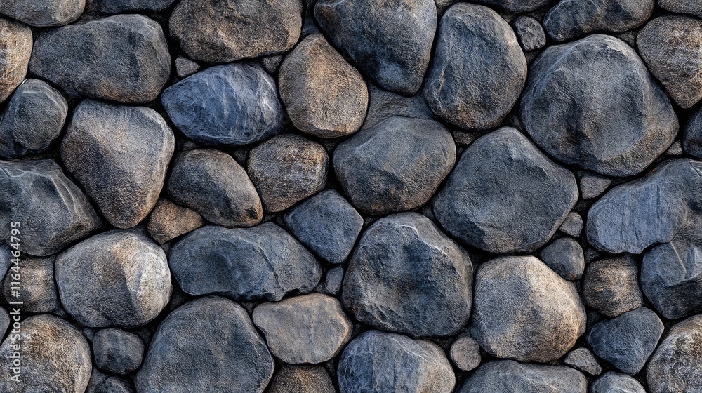 Textured cobblestone background featuring varying grey stones in an artistic arrangement suitable for design and architectural projects Textured cobblestone background featuring varying grey stones in an artistic arrangement suitable for design and architectural projects