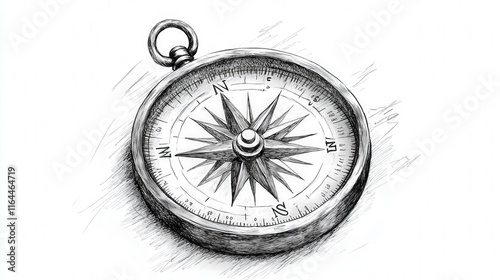 Vintage compass illustration showing directional points with intricate details, capturing navigation tools from a classic era