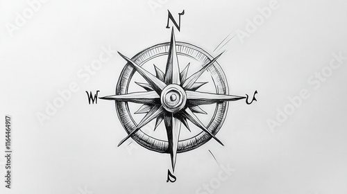 Intricate drawing of a compass design showcasing cardinal directions in a detailed and artistic manner