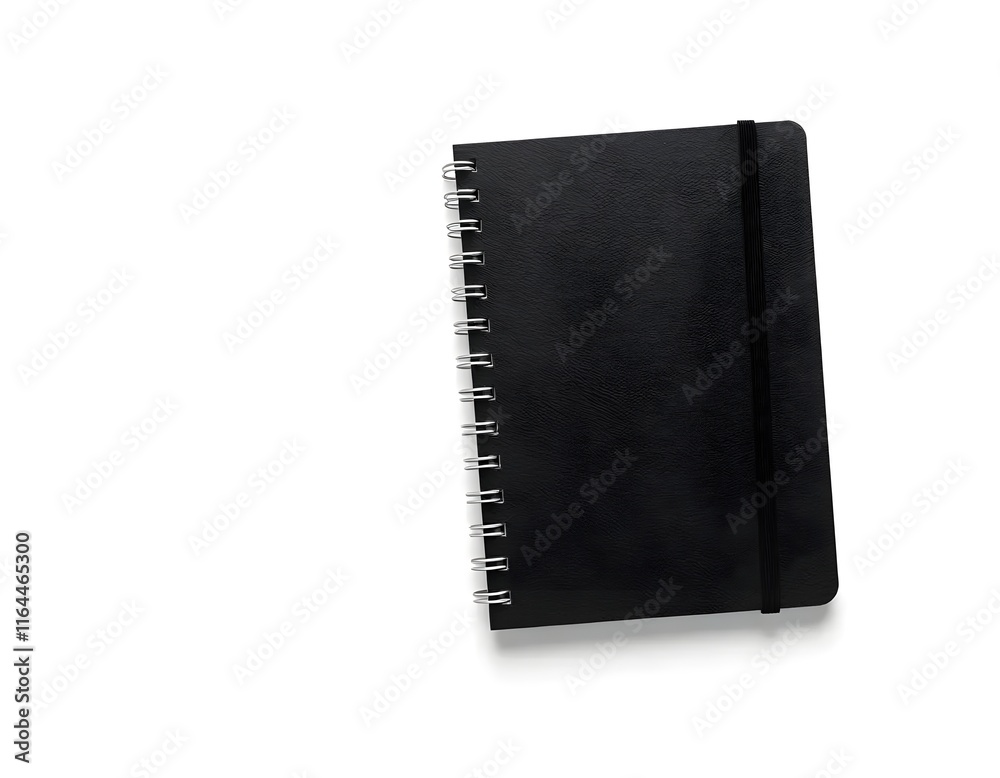 Classic Black Notebook Mockup with Textured Cover and Silver Spiral Binding Classic Black Notebook Mockup with Textured Cover and Silver Spiral Binding