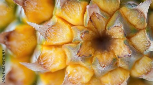 Close up of vibrant pineapple texture showcasing exotic details against a clean white background for food and tropical themes photo