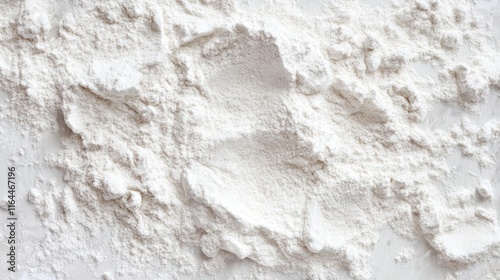 Baking flour scattered on a surface creating a textured white background for culinary and baking themed projects photo