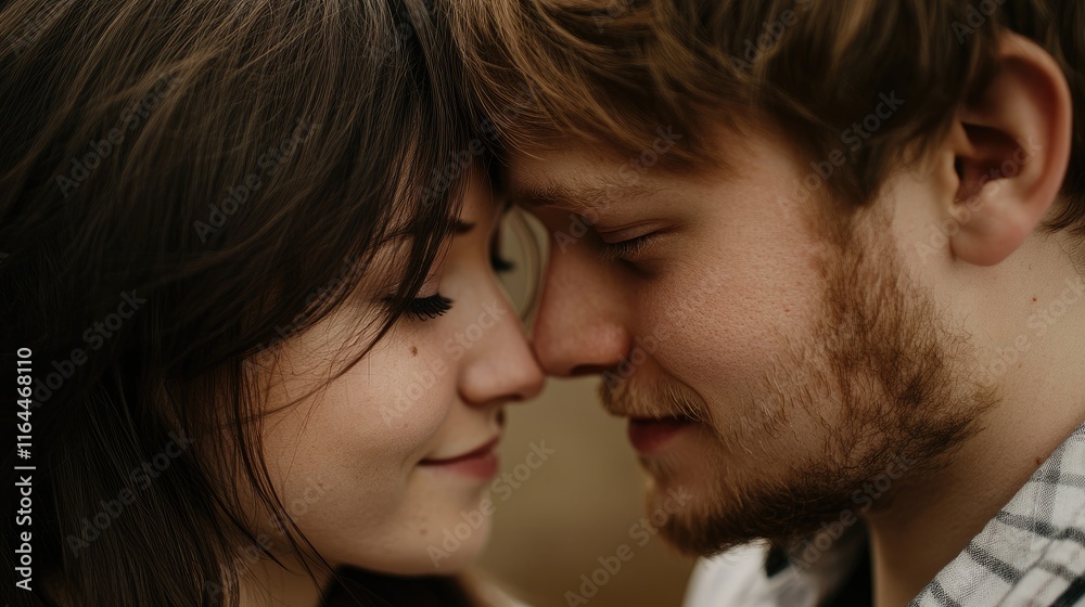 Intimate close up of a couple connecting with foreheads touching showcasing love and affection in a romantic moment. Intimate close up of a couple connecting with foreheads touching showcasing love and affection in a romantic moment.