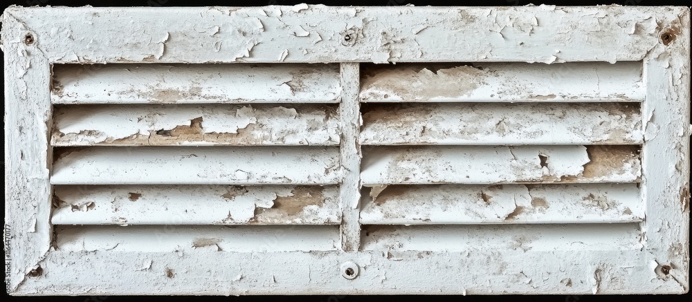 Weathered basement ventilation grille with peeling paint showcasing signs of age and foundation wear. Weathered basement ventilation grille with peeling paint showcasing signs of age and foundation wear.