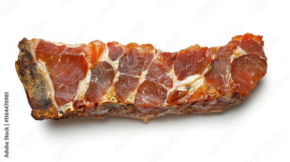 Succulent baked pork roast displayed on a clean white background showcasing delicious texture and color. Succulent baked pork roast displayed on a clean white background showcasing delicious texture and color.