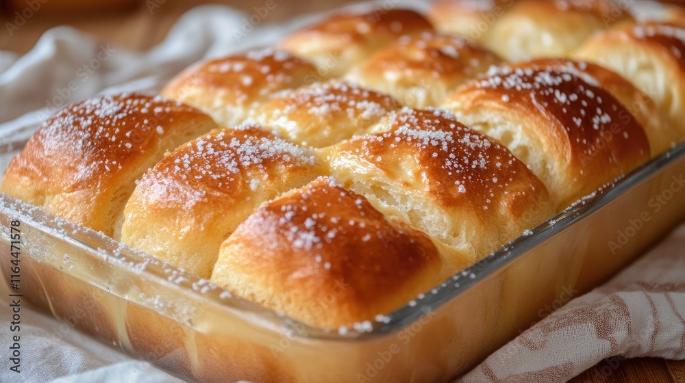 Freshly baked golden bread rolls arranged neatly in a glass dish on a rustic wooden table showcasing self-sufficiency and nutrition. Freshly baked golden bread rolls arranged neatly in a glass dish on a rustic wooden table showcasing self-sufficiency and nutrition.