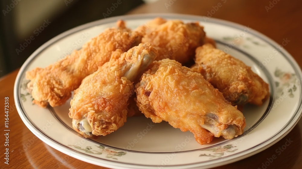 Crispy golden baked chicken wings served on a decorative plate perfect for appetizers and party snacks Crispy golden baked chicken wings served on a decorative plate perfect for appetizers and party snacks