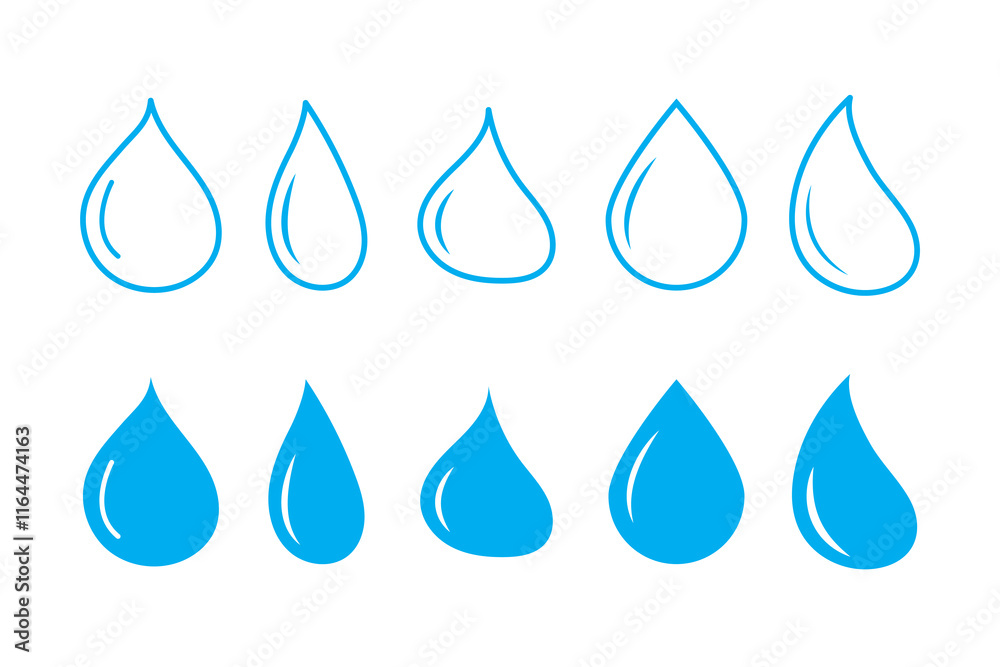 Set of Water drop icon collection. Flat droplet symbol. Vector Illustration. Set of Water drop icon collection. Flat droplet symbol. Vector Illustration.