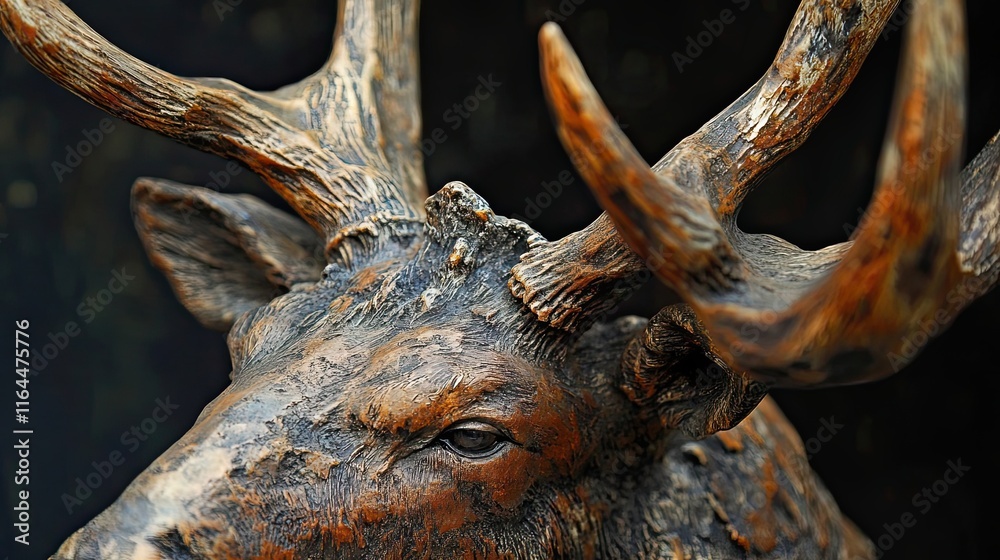 Intricate Bronze Deer Head Majestic Antlers Detail Intricate Bronze Deer Head Majestic Antlers Detail