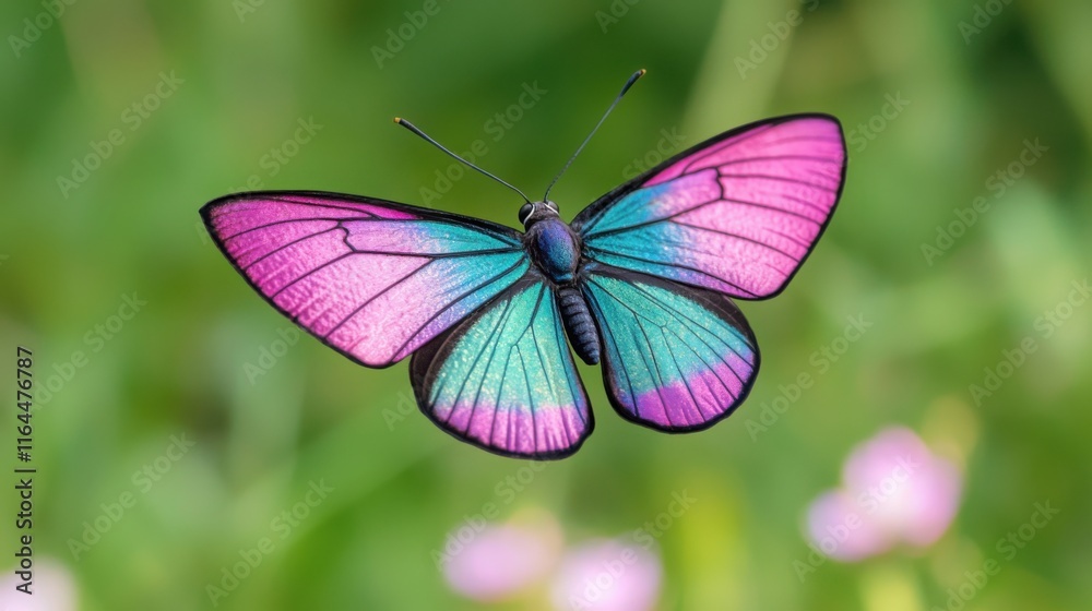 brightly colored butterfly captured mid-flight, with its wings illuminated by sunlight brightly colored butterfly captured mid-flight, with its wings illuminated by sunlight