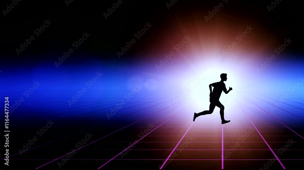 Man silhouette running across grid Man silhouette running across grid
