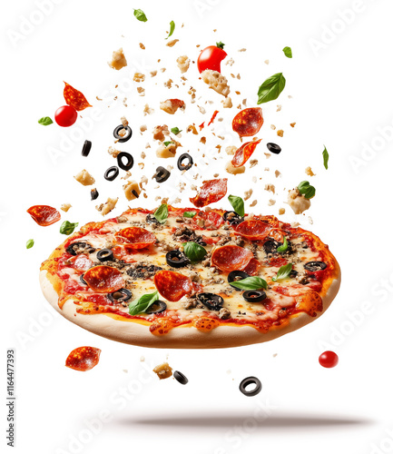 Deliciosa pizza caindo, isoladas em fundo transparente