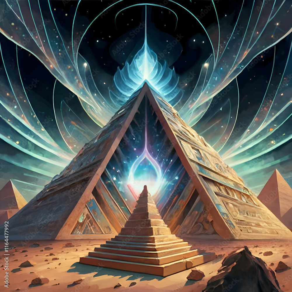 abstract view of four Dimension and ether, energy power, lost ancient civilizations. spiritual concept. digital artwork. Ai generated