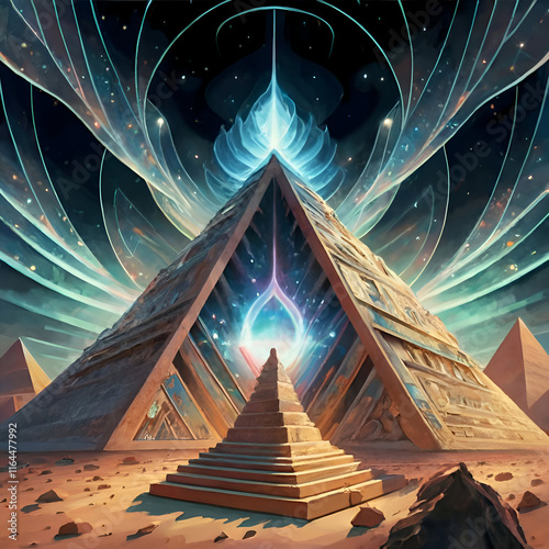 Obraz na płótnie abstract view of four Dimension and ether, energy power, lost ancient civilizations. spiritual concept. digital artwork. Ai generated w salonie