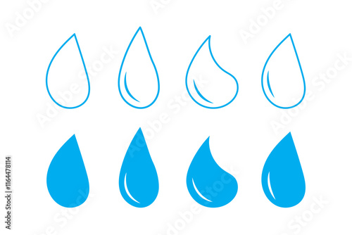 Water drops Vector set outline