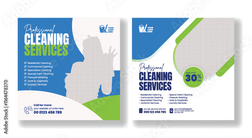 Cleaning service social media posts, banners, business promotional ads, Maid service social media banners, or web banner template designs. Housekeeping, wash, clean or repair service marketing flyer