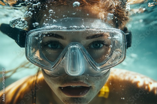 Close-up of a woman snorkeling underwater capturing the vibrant marine life i...